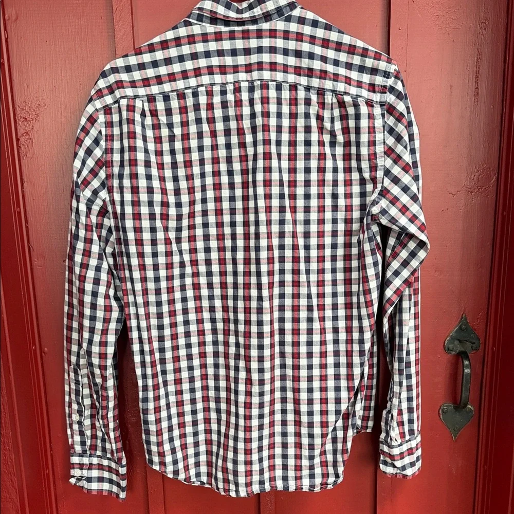 J. Crew Men's Red, Navy & White Check Button-Down Shirt